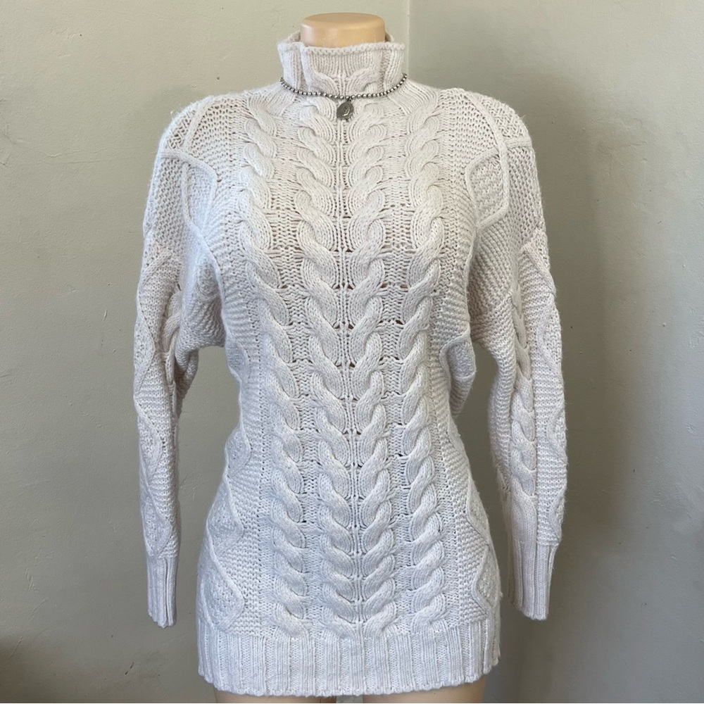 Cable Knit Turtleneck Sweater - Cream